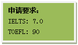 文本框: 申请要求:IELTS: 7.0TOEFL: 90